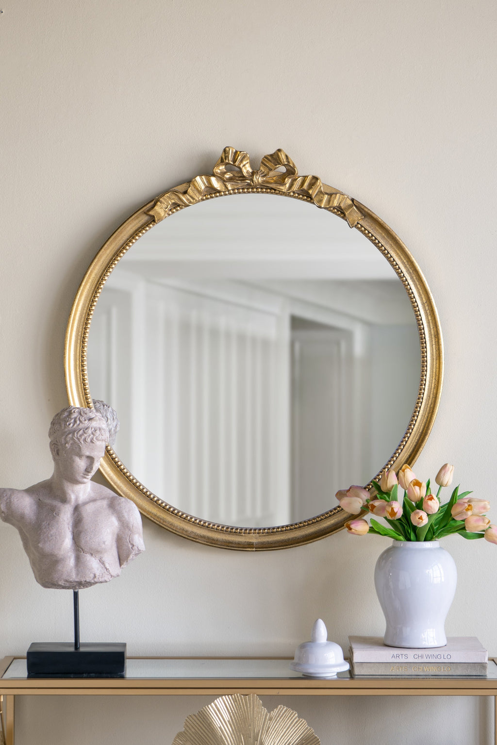 30' x 32.1' Round Decorative Wood Frame Wall Mirror