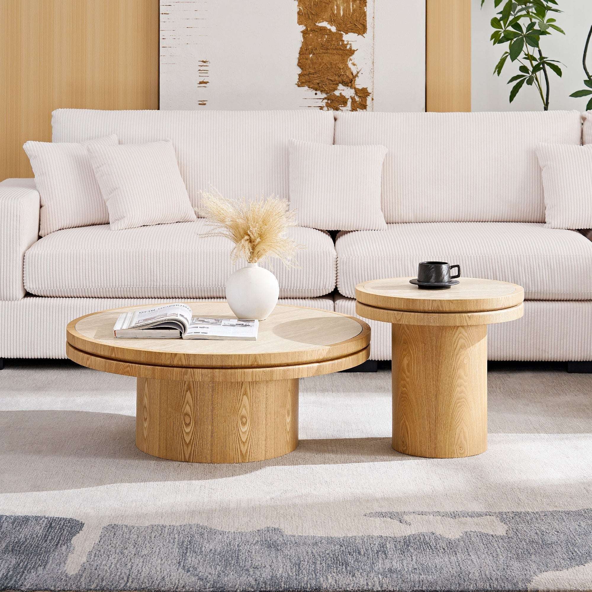 35.43 Inch Round Coffee Table with Sintered Stone Top