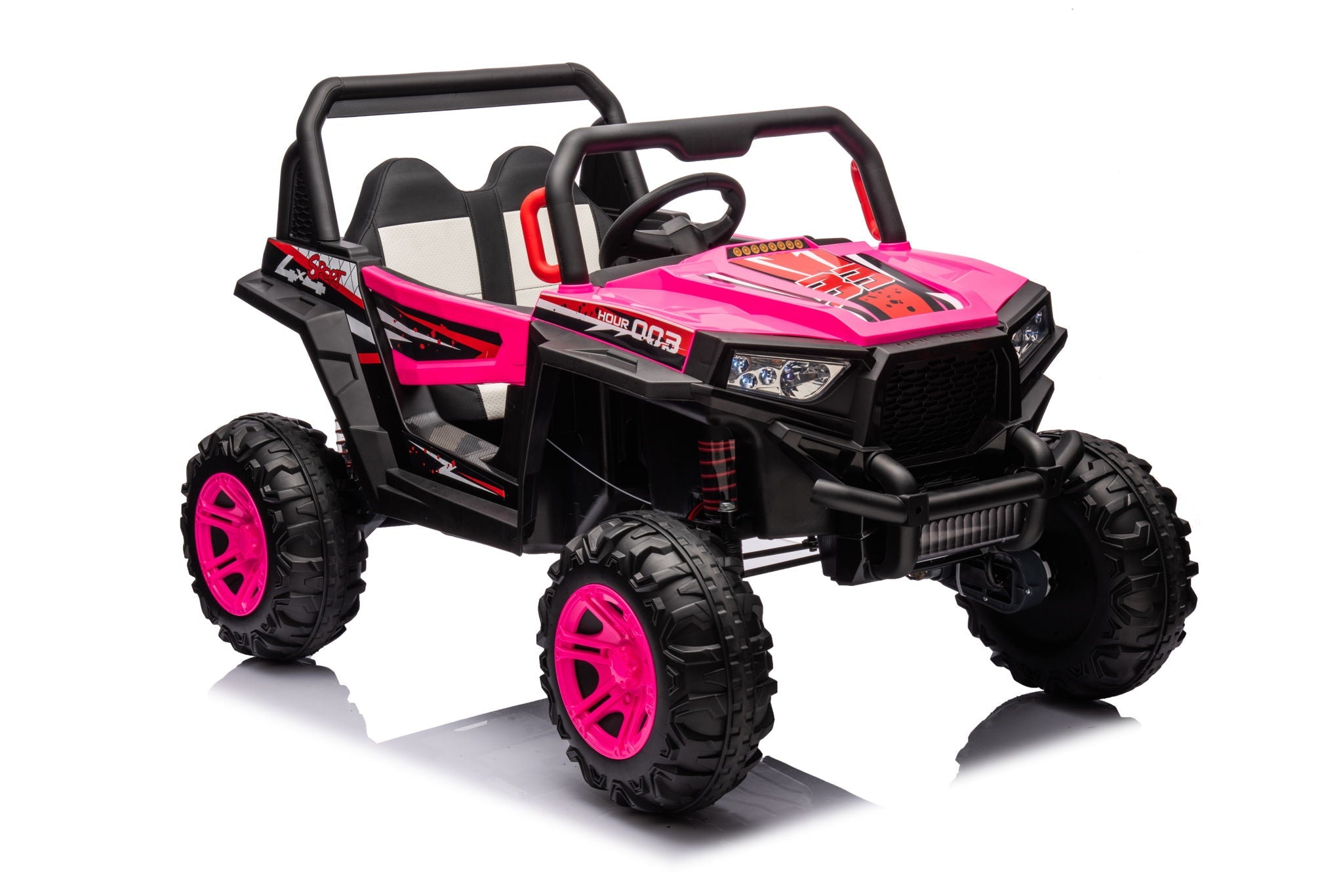 12V7A*1 30W*4 Four-Wheel Drive Seat One Button Start, Forward And Backward, High And Low Speed, Music, Front Light, Power Display, Two Doors Can Open, 2.4G R / C, Seat Belt Four Wheel Absorber