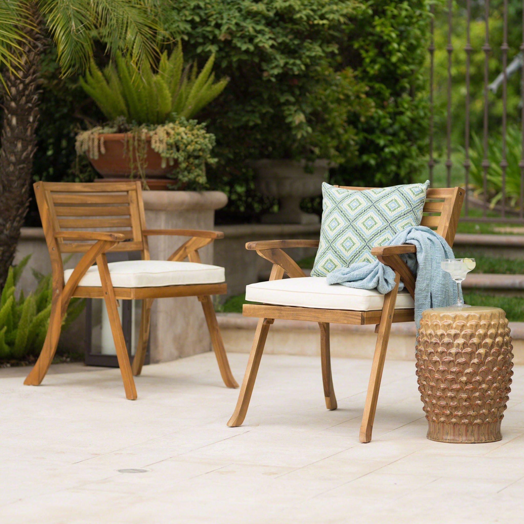 Dining Chair With Water-Resistant Cushion - Teak Wood