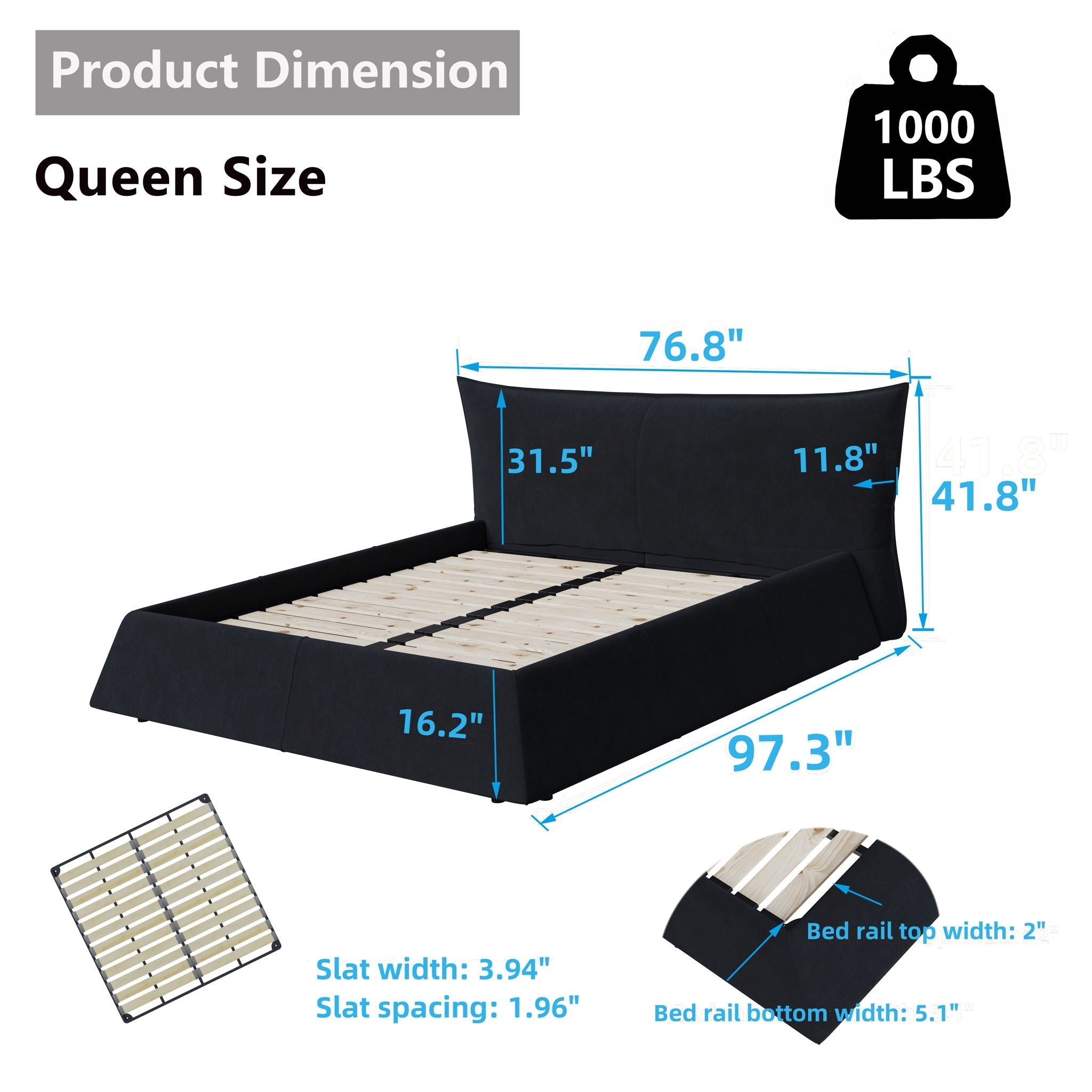 Upholstered Platform Bed With Special Shaped Headboard