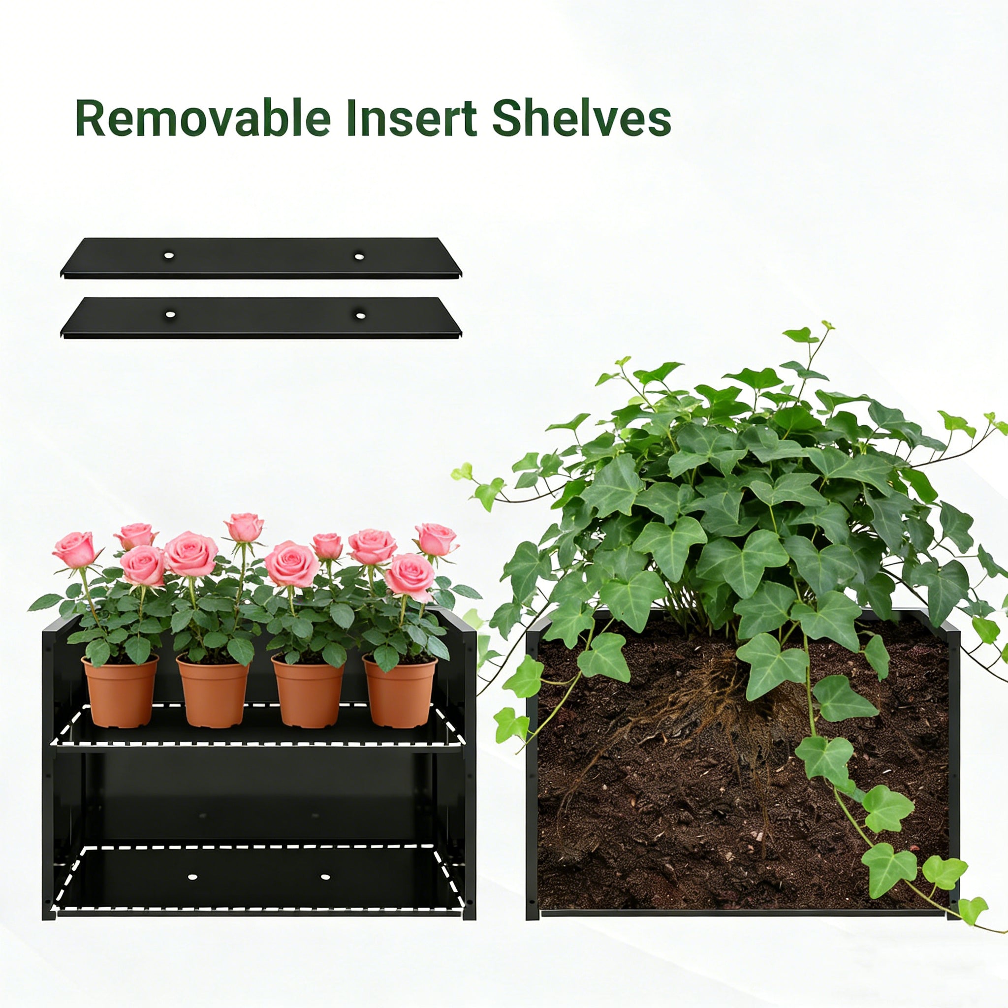2-Piece Metal Planter Box with Trellis - Tulip Black