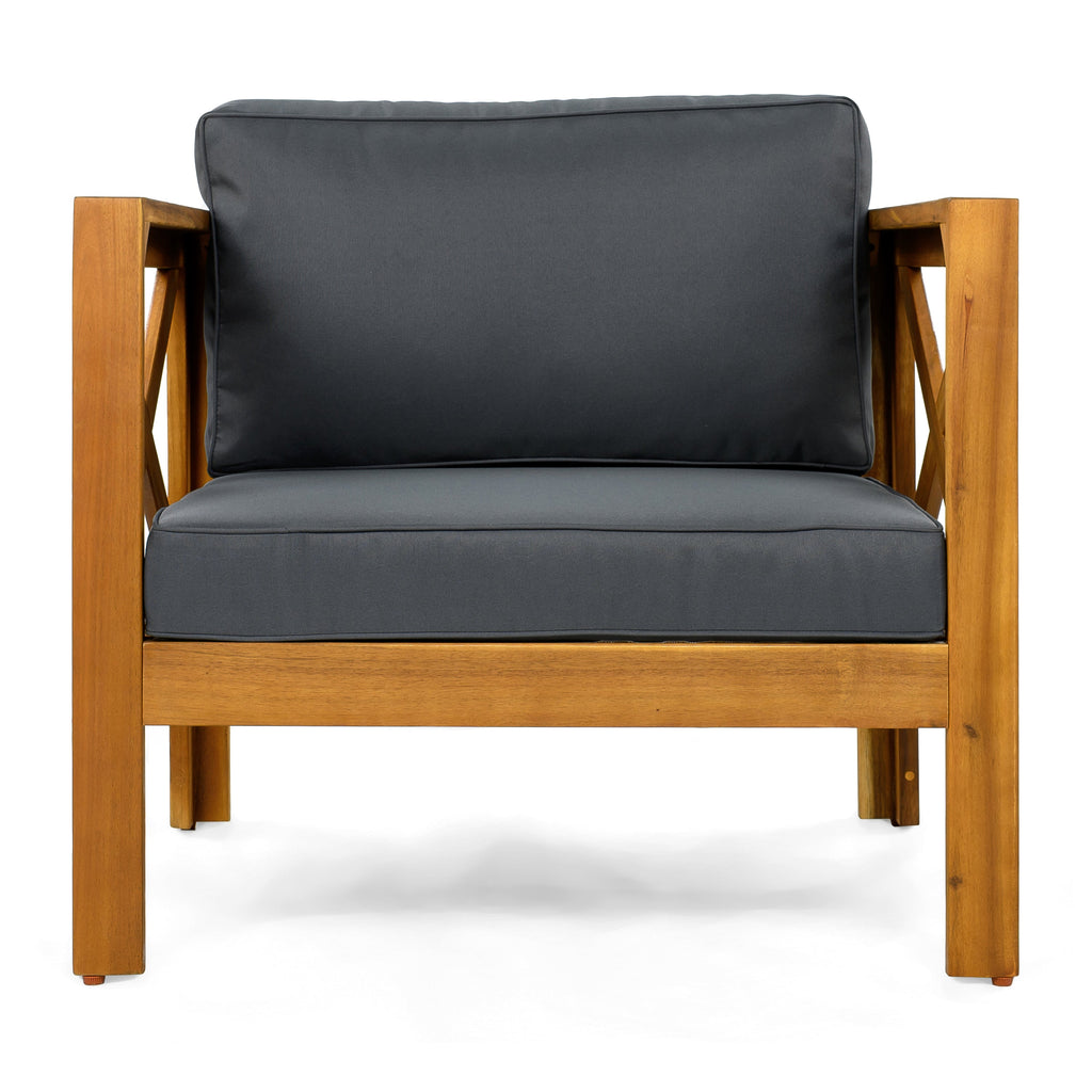 Patio Conversation Set with Foldable Acacia Wood Table and Cushioned Armchairs