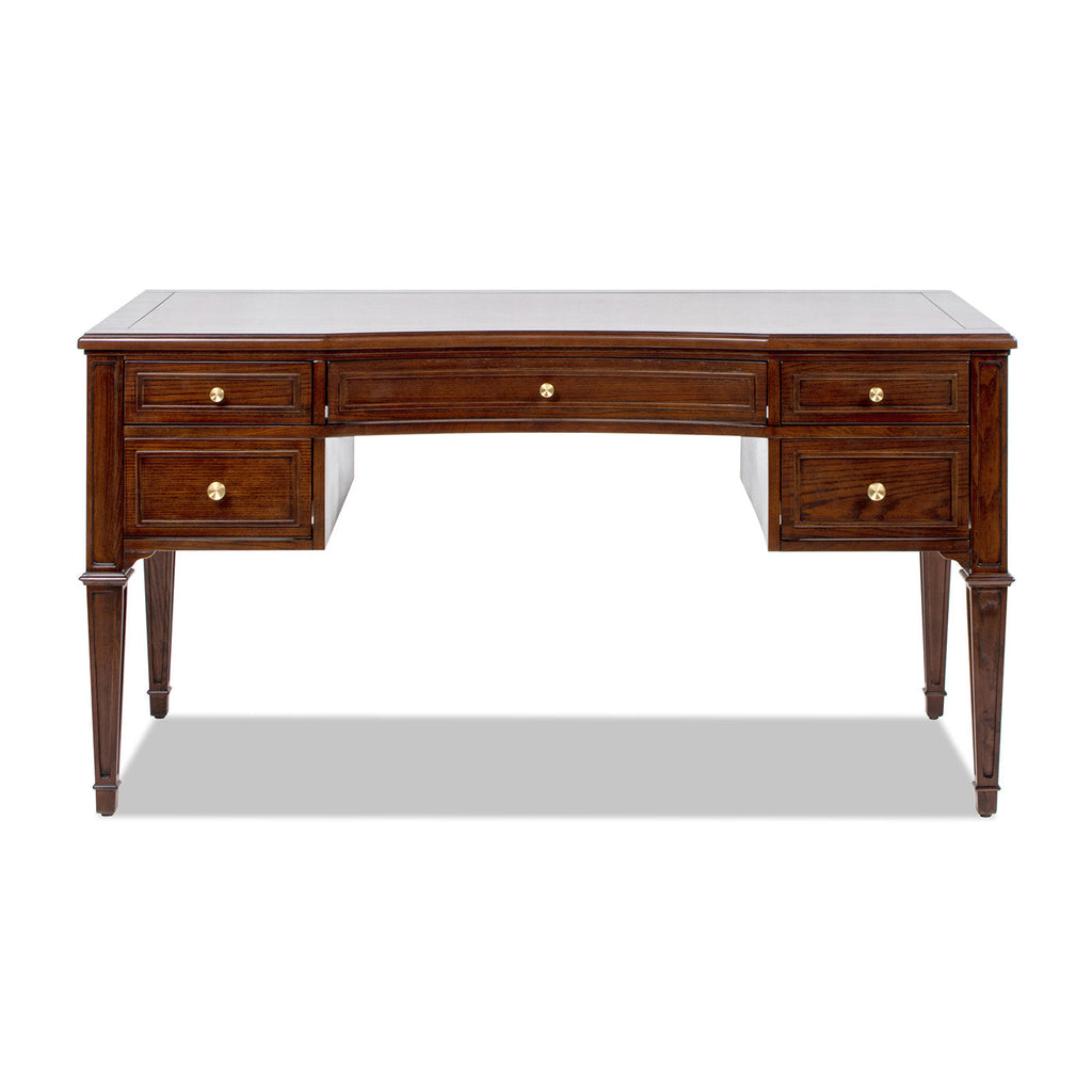Dauphin Gold Accent 5-Drawer Wood Executive Desk Dark Walnut Ash Wood & Veneer