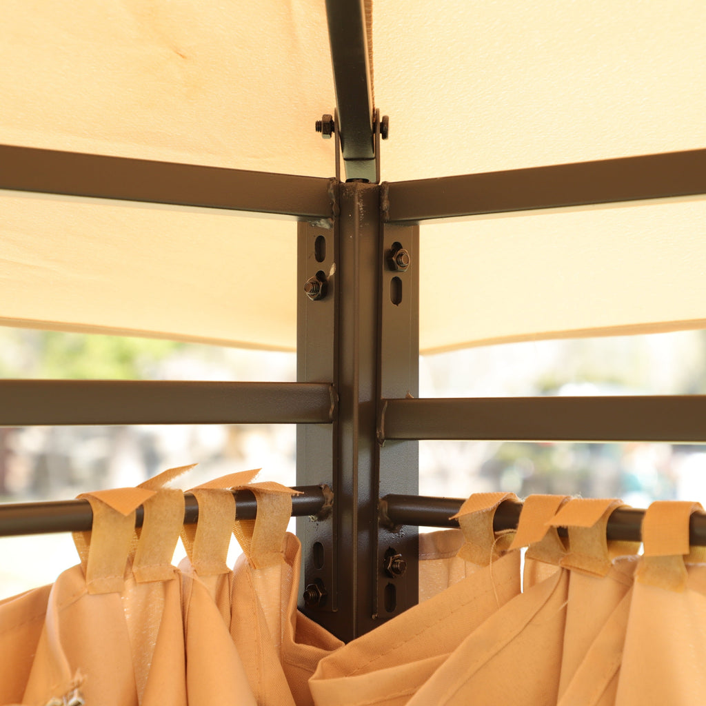 Khaki Outdoor Patio Gazebo Canopy Tent with Ventilated Double Roof