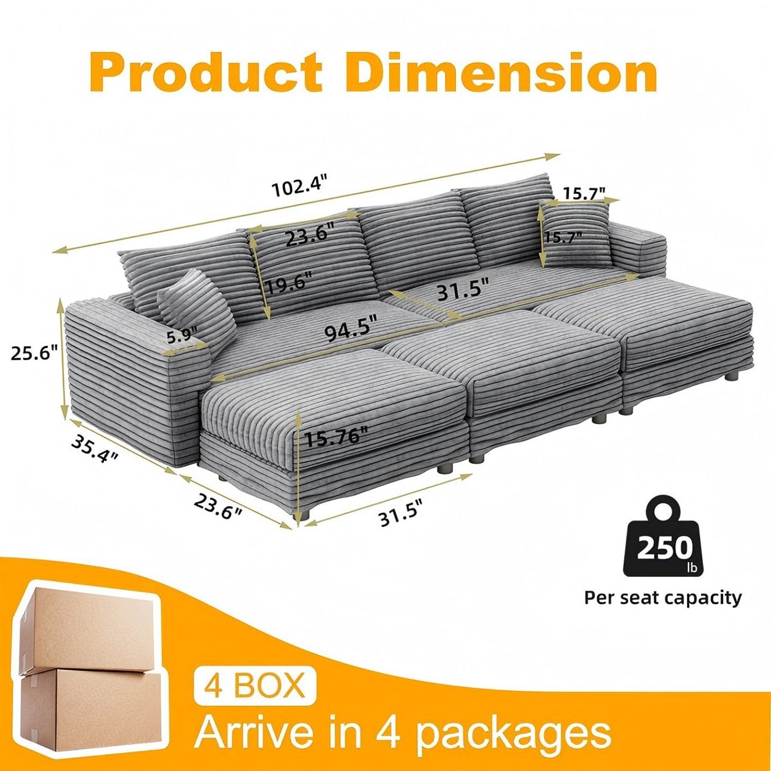 Modern Comfy Upholstered Sofa Cloud Couch & Deep Seat Couches