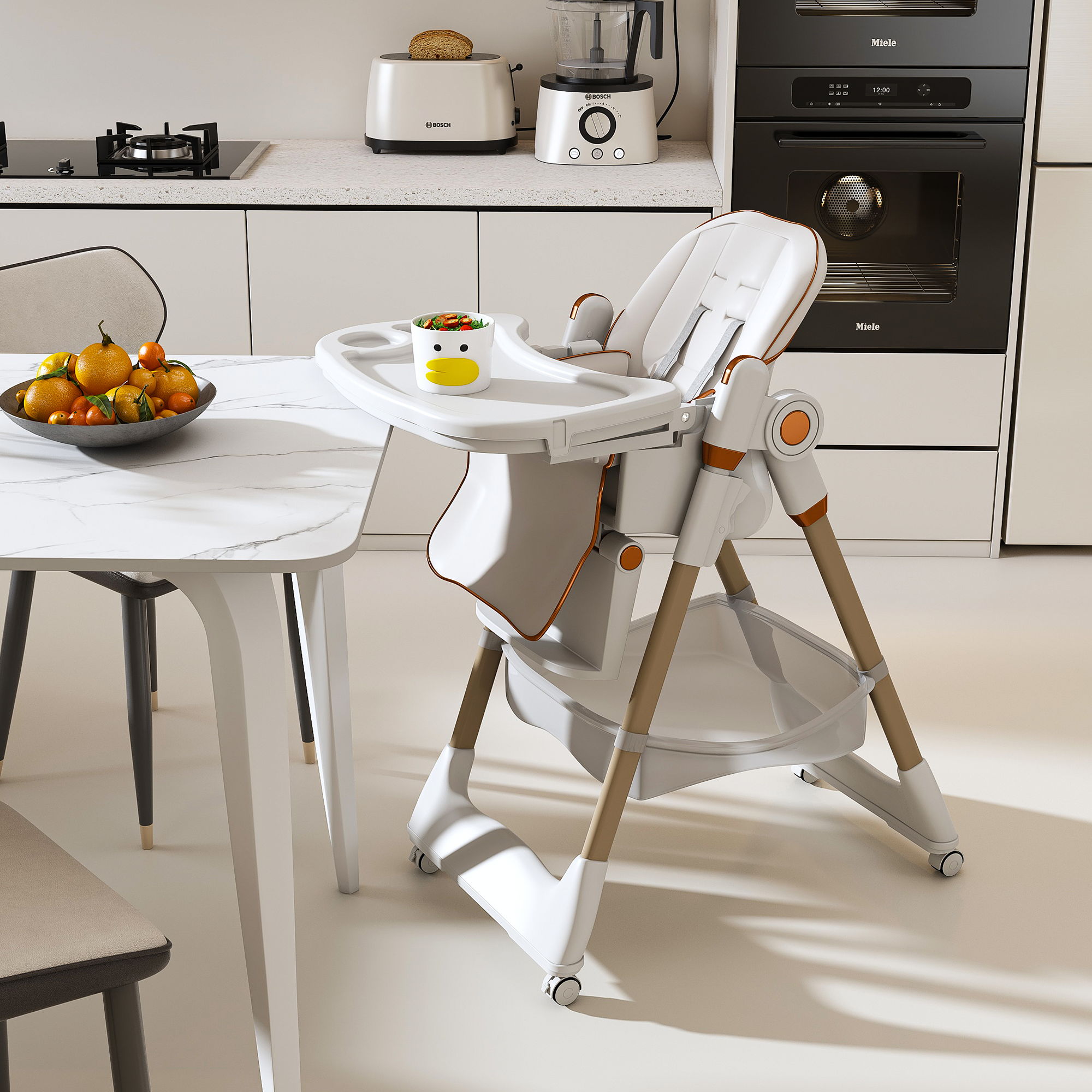 Adjustable Baby High Chair 0-6 Years, Portable Infant Feeding Seat With Safety Belt, Silent Lockable Wheels