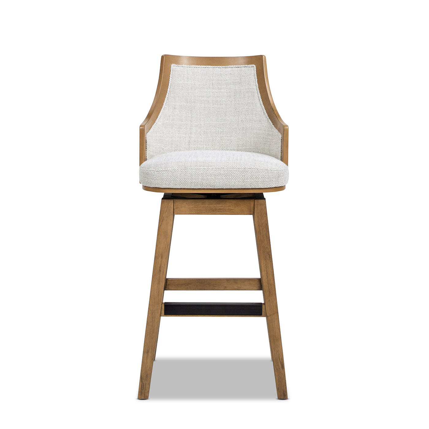 Bahama 30' Cane Rattan High-Back Swivel Bar Stool with Recessed Arms, Two-Tone Neutral Gray Polyester Wool Blend