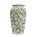 6.5x6.5x11.6 White Ceramic Flower Vase with Green Floral Pattern