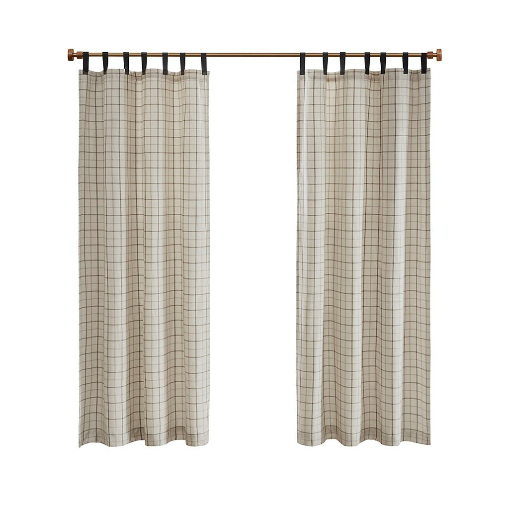 Plaid Faux Leather Tab Top Curtain Panel with Fleece Lining