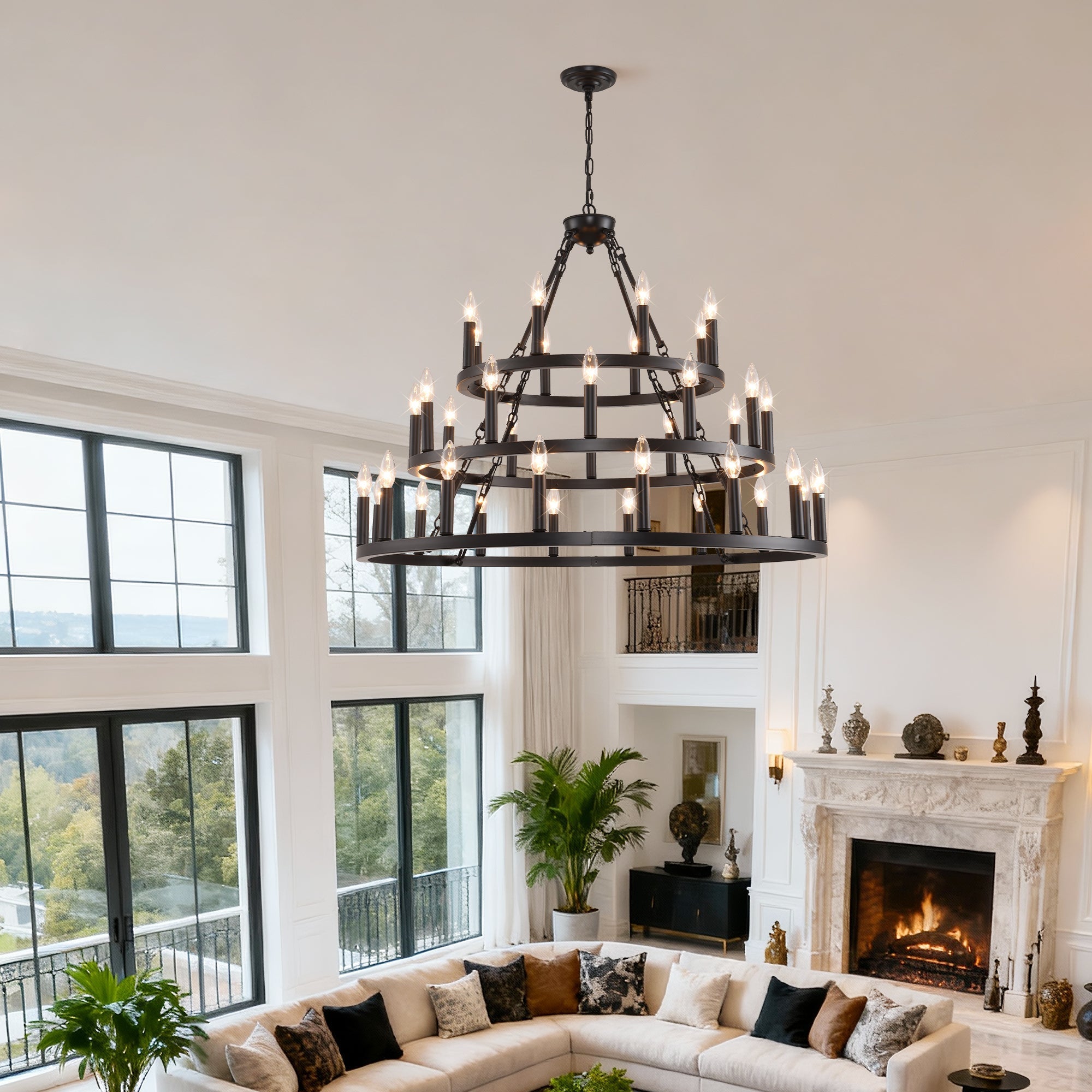 39.37 Inch 3-Tiers Wagon Wheel Chandelier