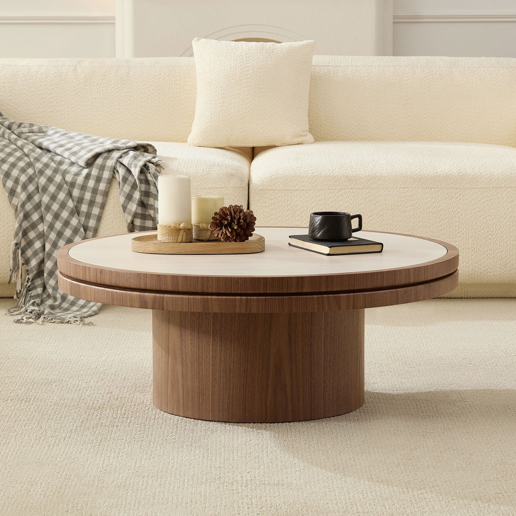 35.43 Inch Coffee Table with Sintered Stone Tabletop in Walnut