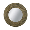 29.5" Round Gold and Black Wooden Accent Mirror with Woven Texture