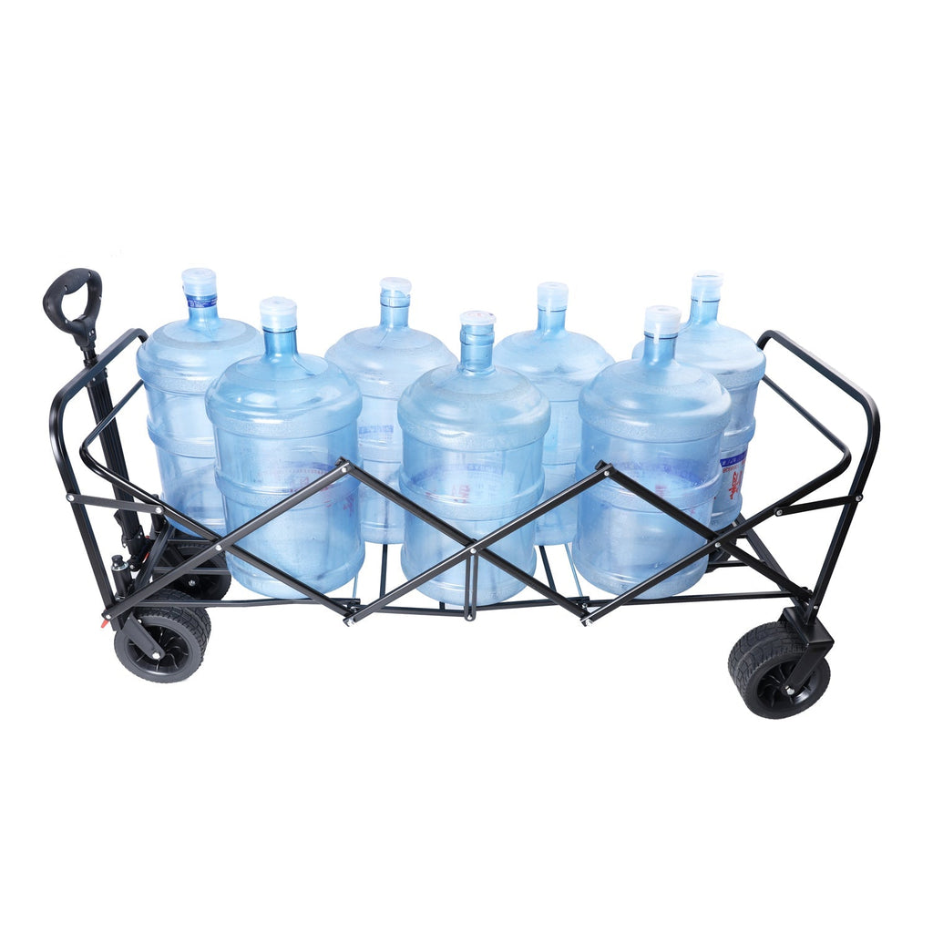 Big Large Capacity Folding Wagon Cart with Extender (Black + Orange)