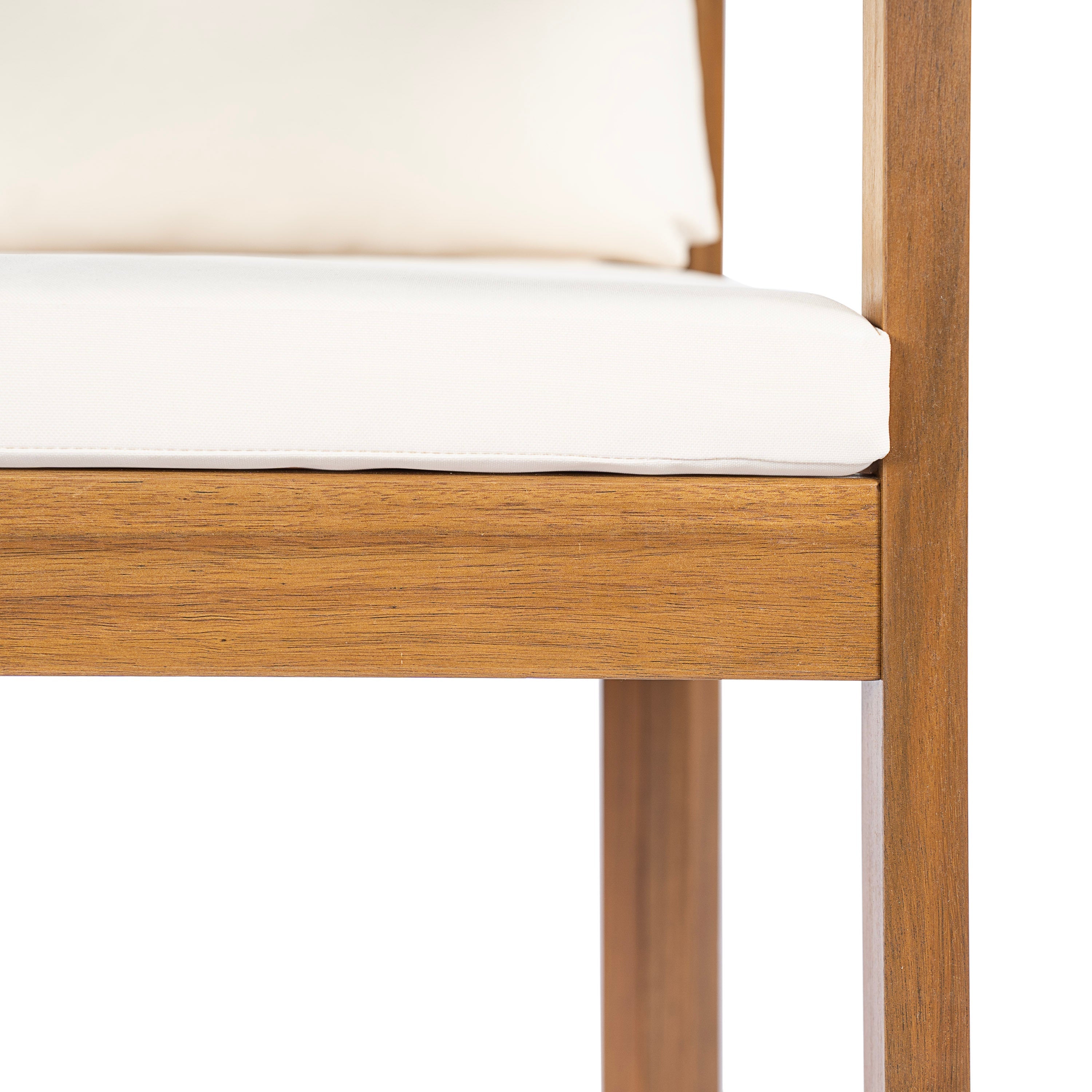 Outdoor Dining Chair Set of 4 with Curved Acacia Wood Arms and Cream Cushions