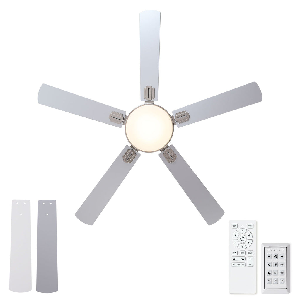 Flush Mount Ceiling Fans With LED Light And Remote Control, 5 Blades