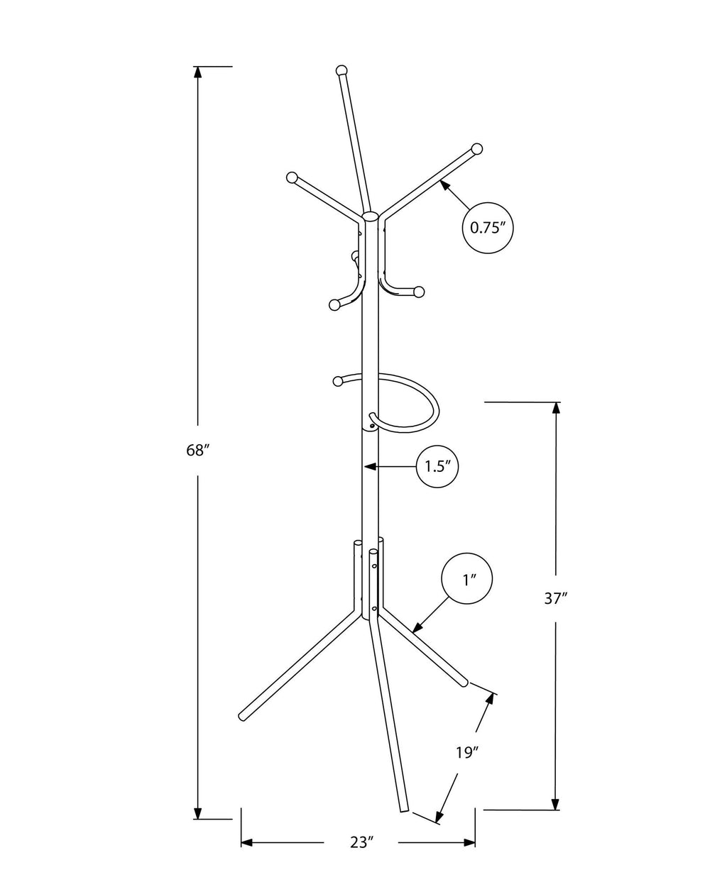 Freestanding Coat Rack with 6 Hooks and Hanging Bar