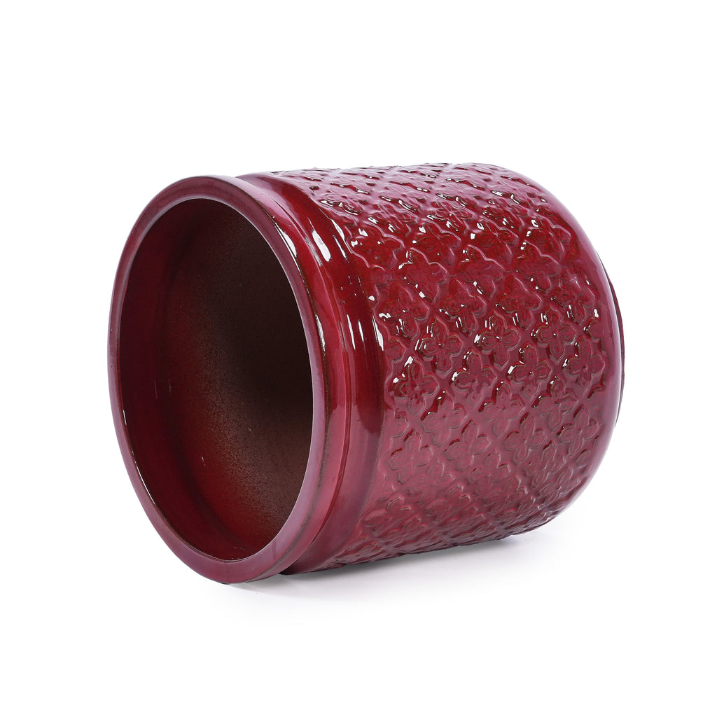 3 Pieces Ceramic Flowerpot Set, Bean Paste Red