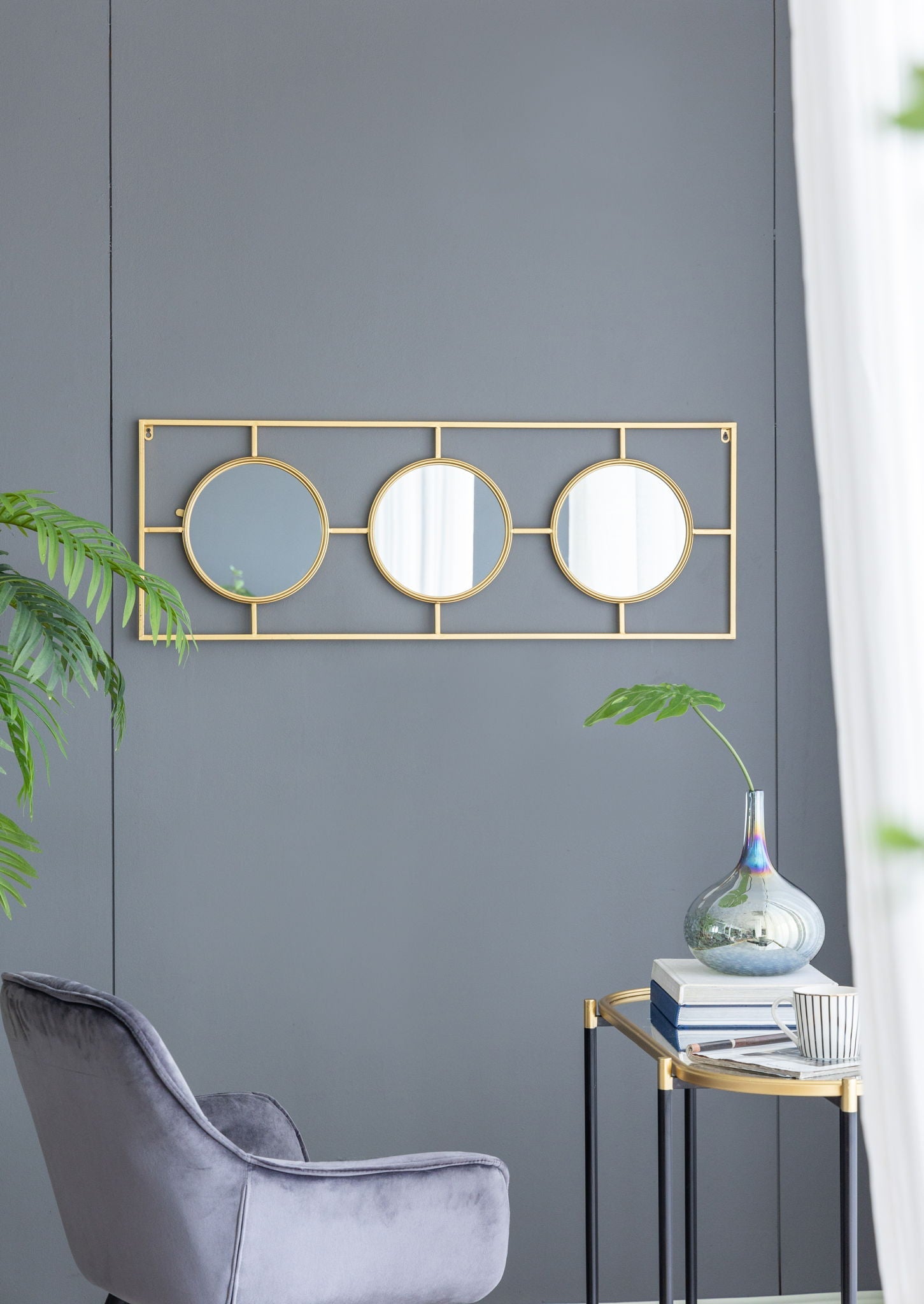 3 Mirror Piece Wall Mirror InRectangular Frame, Home Wall Decor For Bedroom Living Room