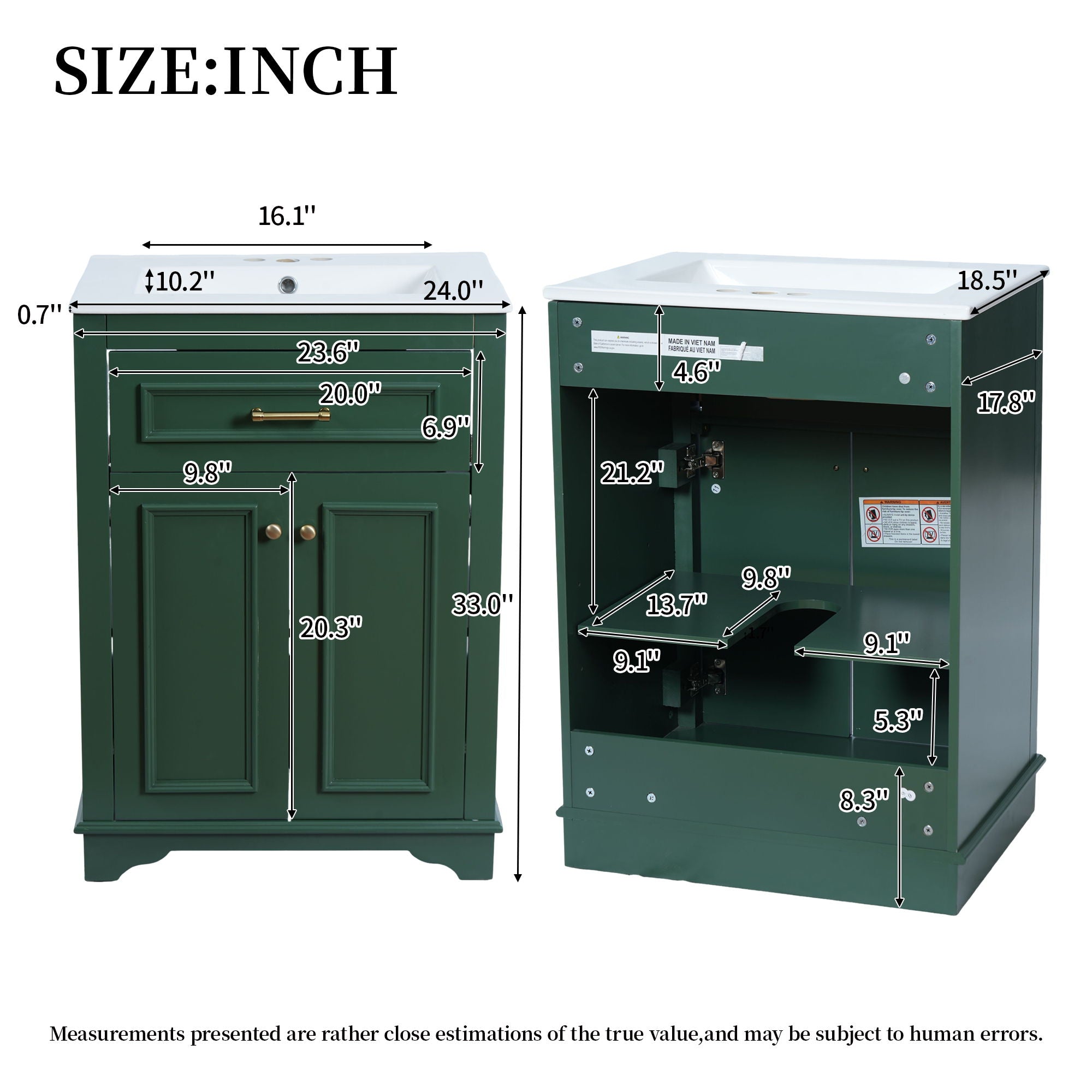 Bathroom Vanity With Integrated Sink, 2 Door Cabinet With Tip Out Drawer