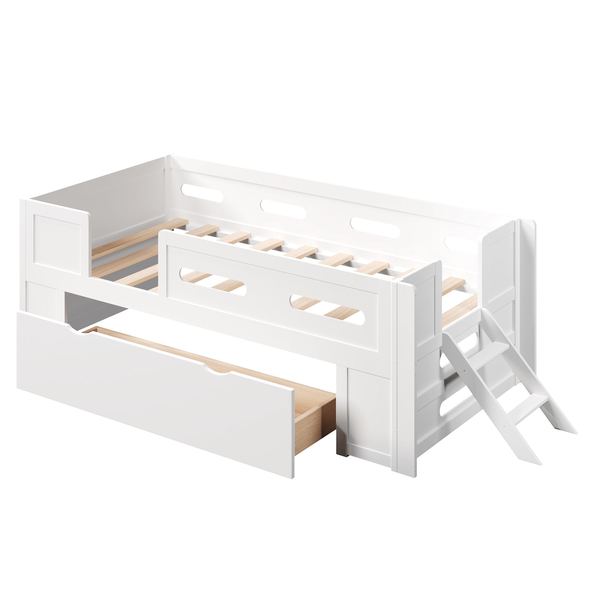 Platform Bed With Guardrail And Drawer