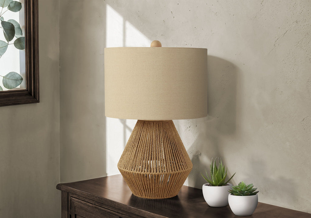 Transitional Rope Table Lamp with Beige Linen Shade