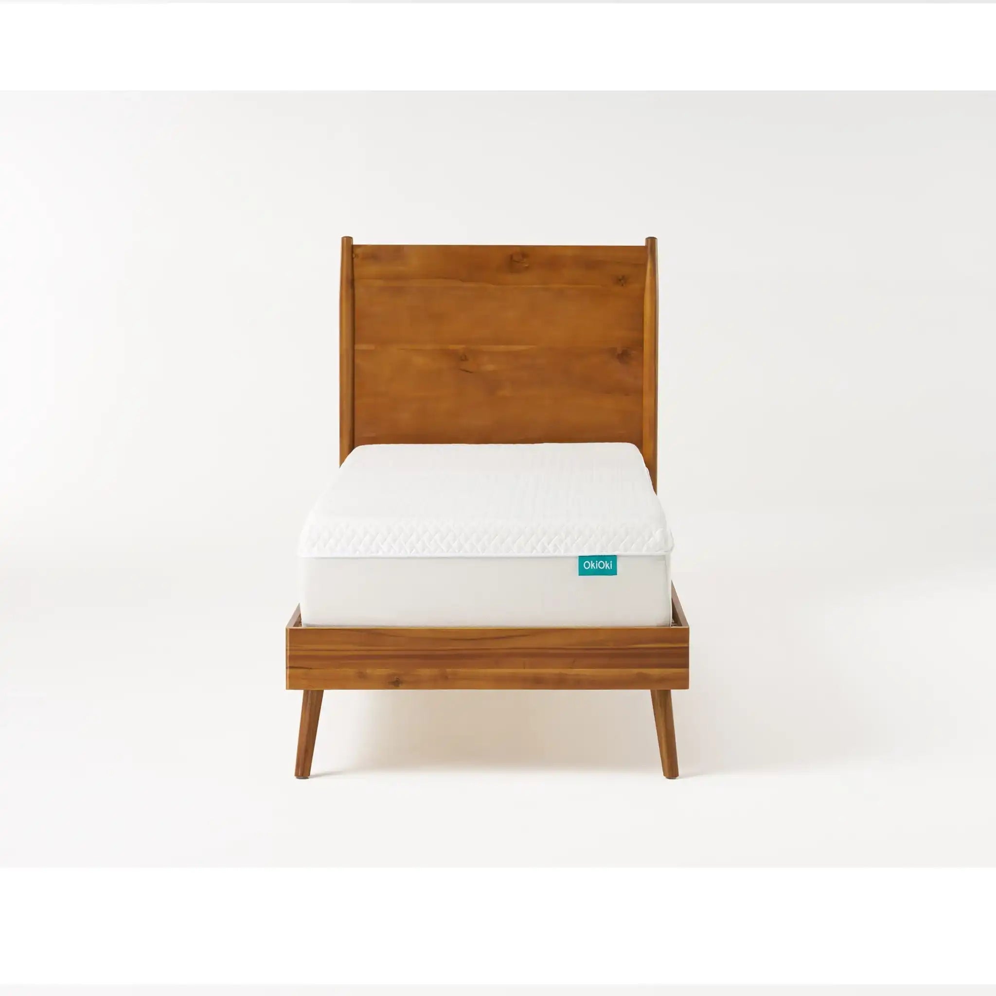 Okioki Mid-Century Natural Stained Solid Acacia Wood Bed