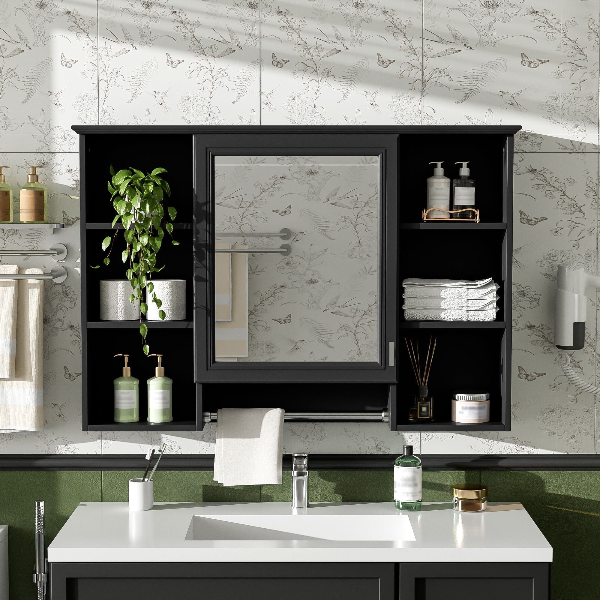 3 In 1 Modern Bathroom Mirror Cabinet With Adjustable Shelf