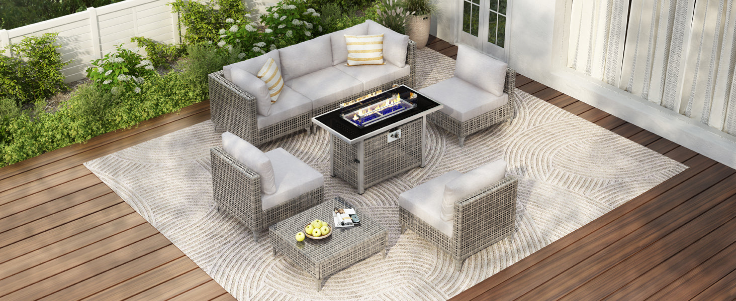 K&K Patio 8-Piece Patio Furniture Set with 43" Fire Pit Table