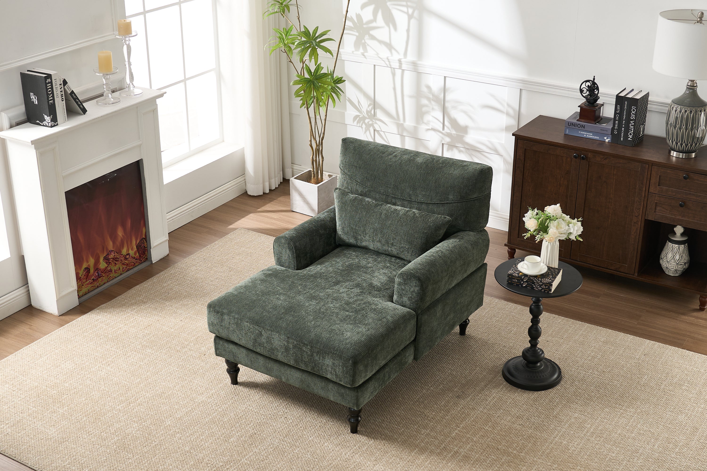 Modern Chaise Lounge Upholstered Sofa Recliner Chair in Green