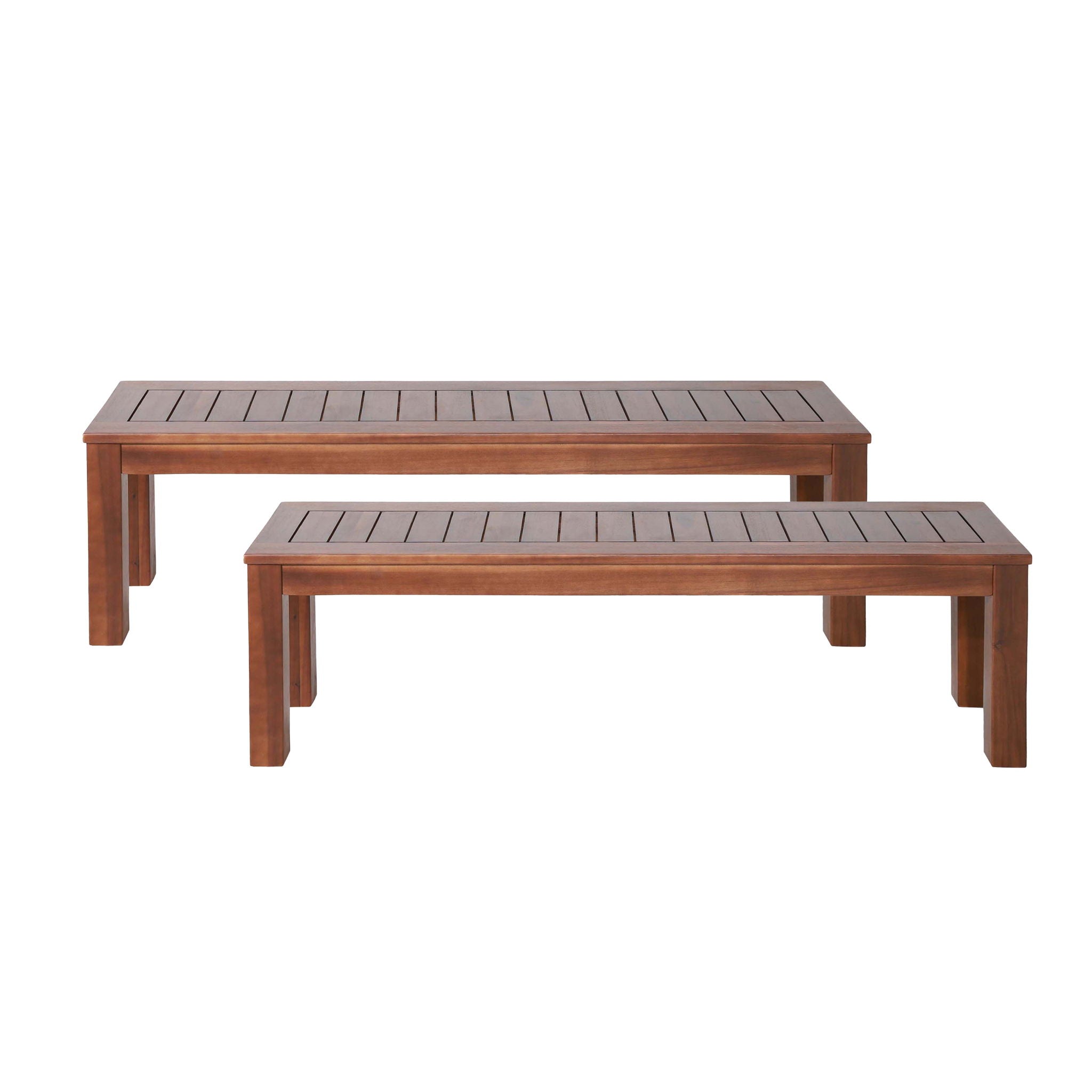 Acacia Wood Outdoor Bench with Beautiful Slat Paneling - Dark Brown
