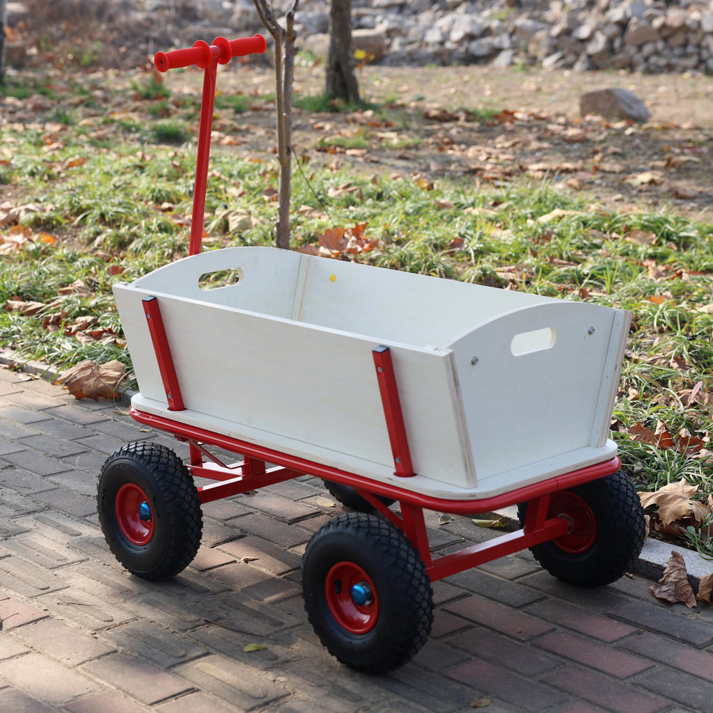 Wooden Children's Outdoor Stroller with Four-Wheel Design
