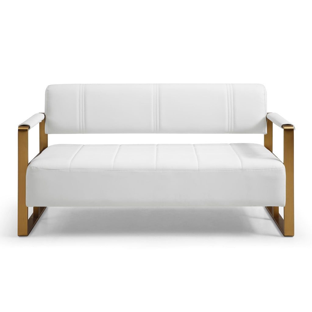 Modern Upholstery Accent Loveseat Sofa For Living Room 2 Seater With Metal Arms