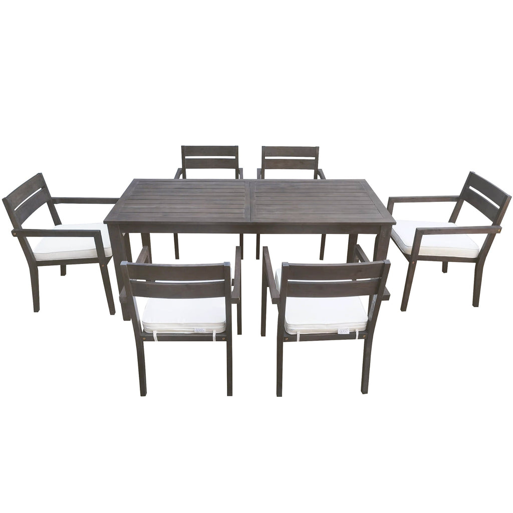 U_Style 7 Pieces Acacia Wood Outdoor Dining Set with Cushions
