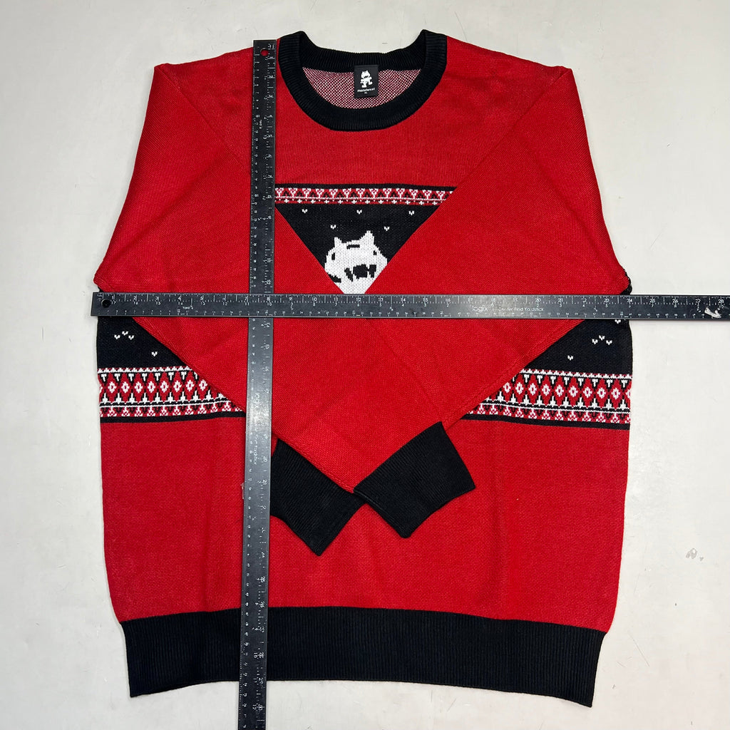 MONSTERCAT Records Holiday Intarsia Pullover Sweater Men's Sz XL Deep Red/Black
