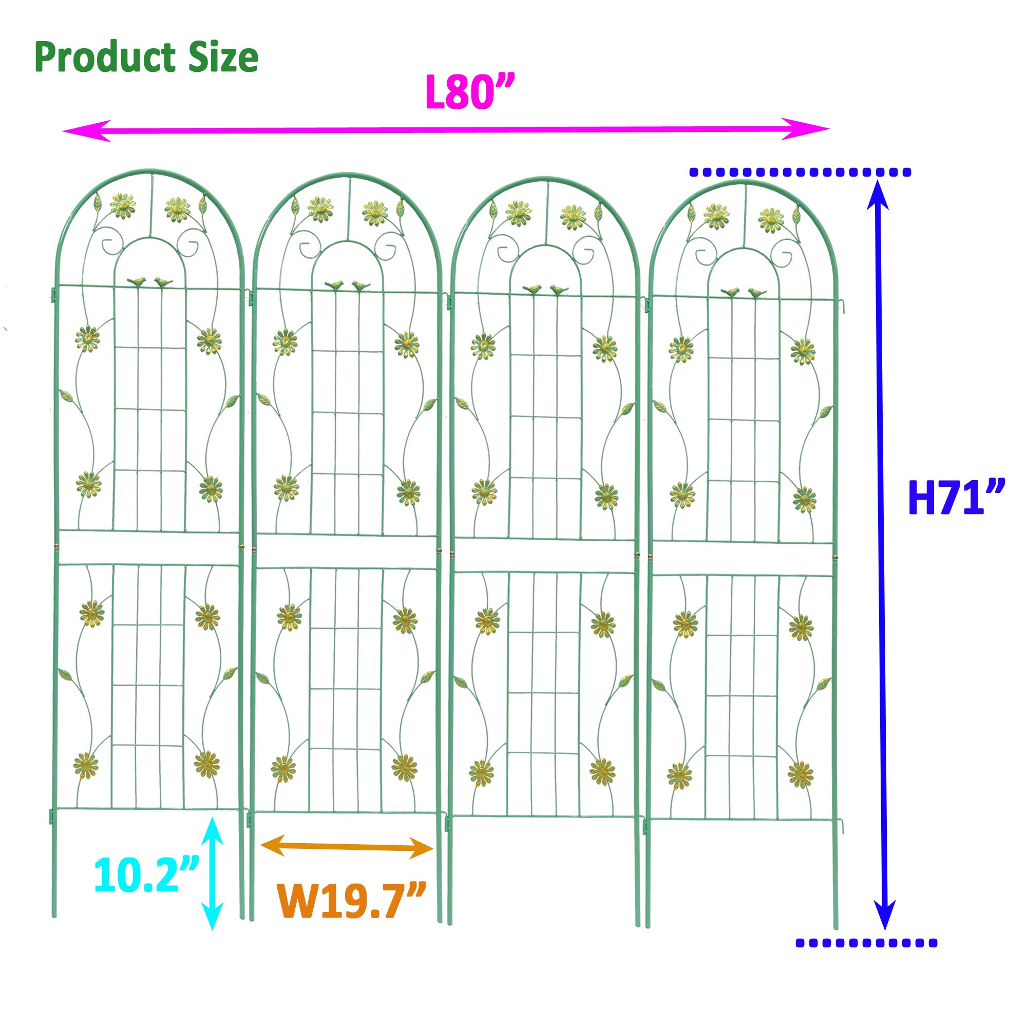 4 Pack Metal Garden Trellis 71" x 19.7" Rustproof Support