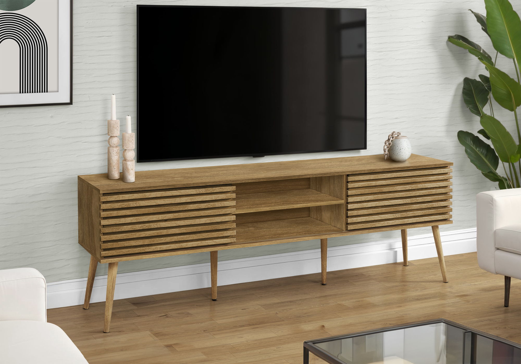 72-Inch Walnut TV Stand - Media Entertainment Center