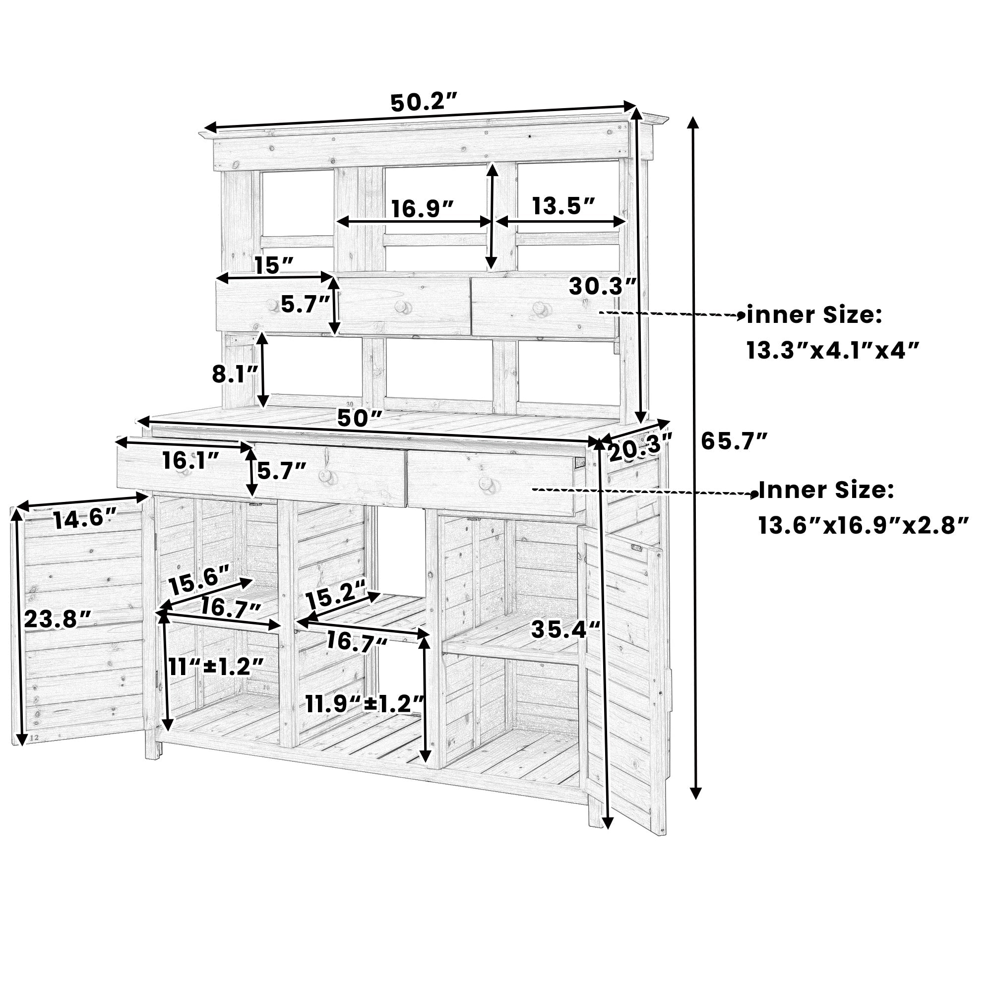 TOPMAX 65.7'' Tall Garden Potting Bench Table with Hutch