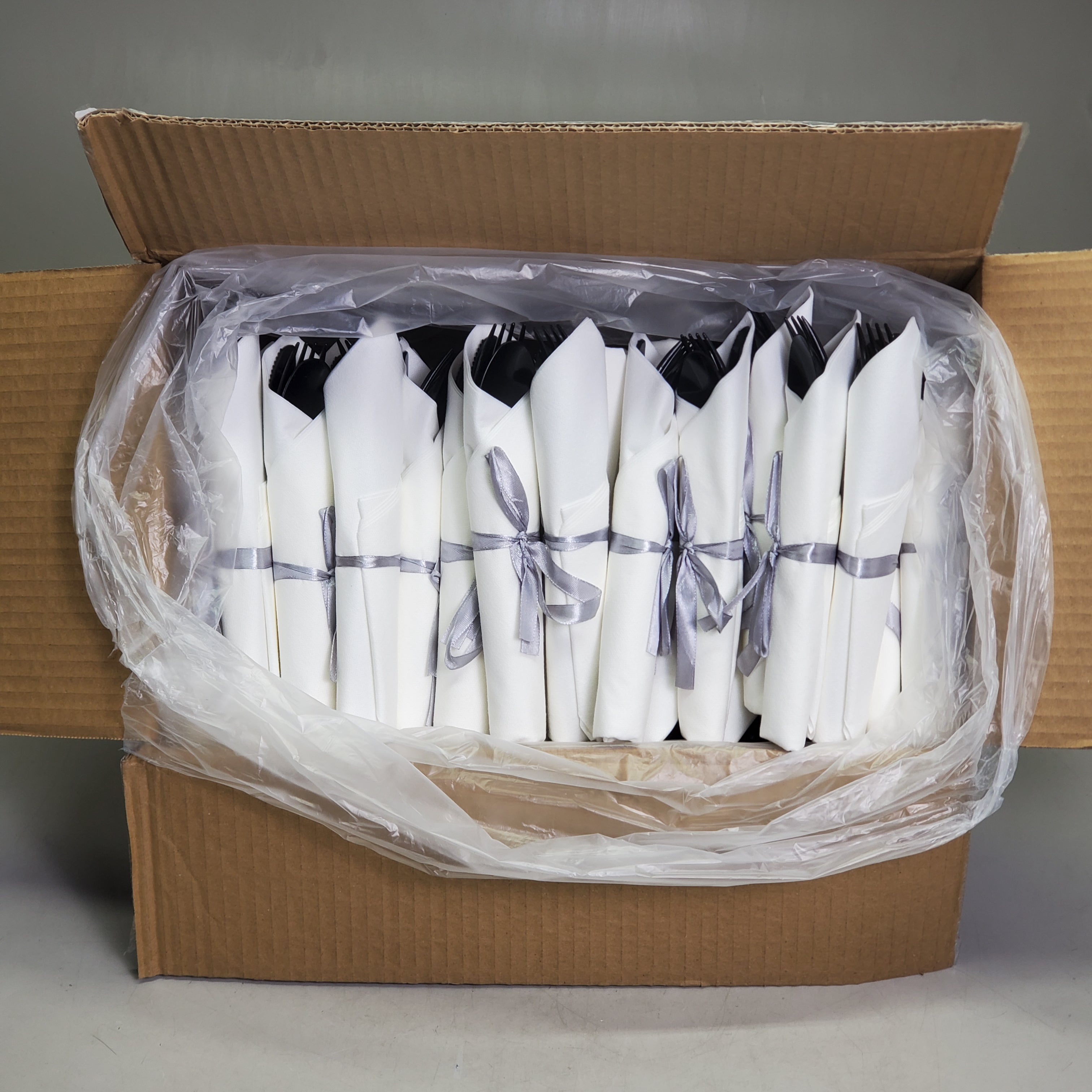 RESTAURANTWARE (100 Sets) Argento Black Plastic Cutlery Sets W/ Napkin 7.25" RWP0107LBW
