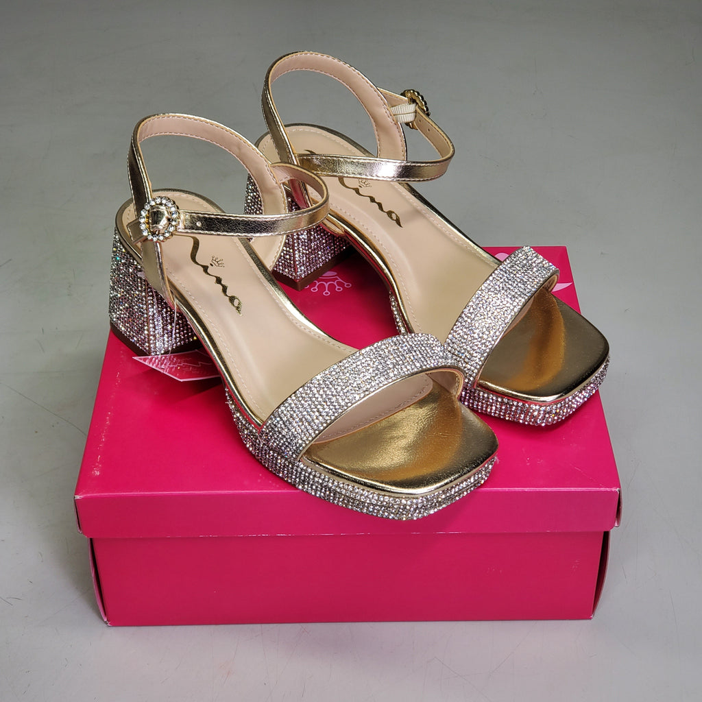 NINA Marysol Dress Sandals Girls SZ 1 M Gold Metal / Stones K200560