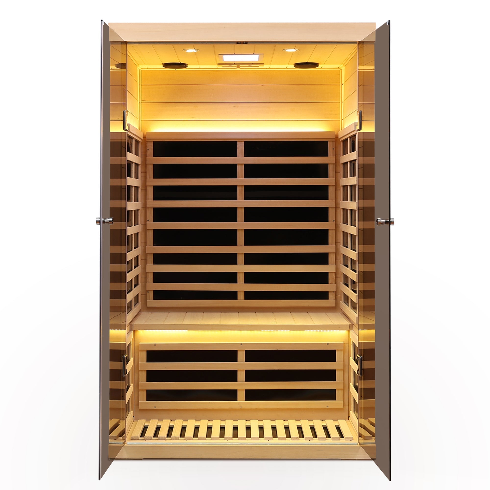 Luxury Indoor Hemlock Infrared Sauna Room with Double Doors and Glass for Two Persons