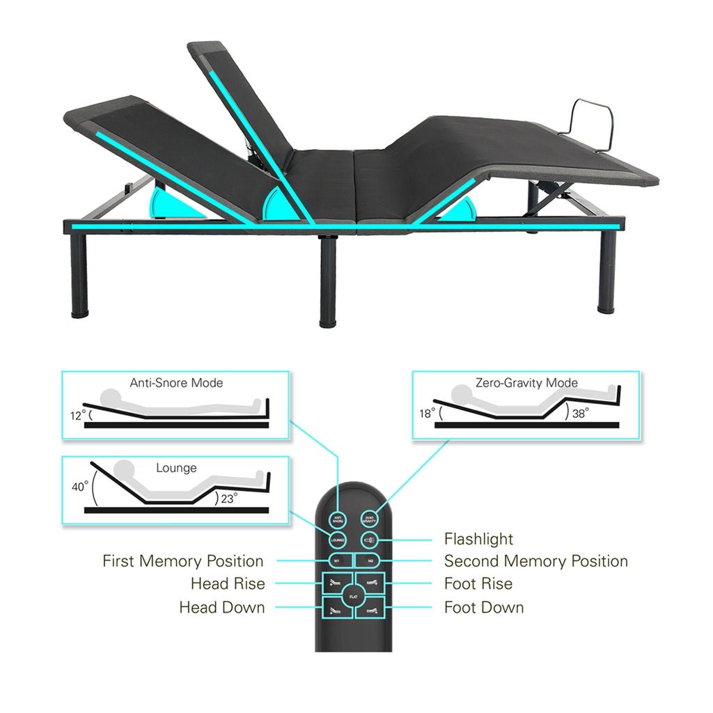 Refresh - 12" Flex Head Memory Foam Hybrid Mattress And Adjustable Base Bundle - Blue - Queen