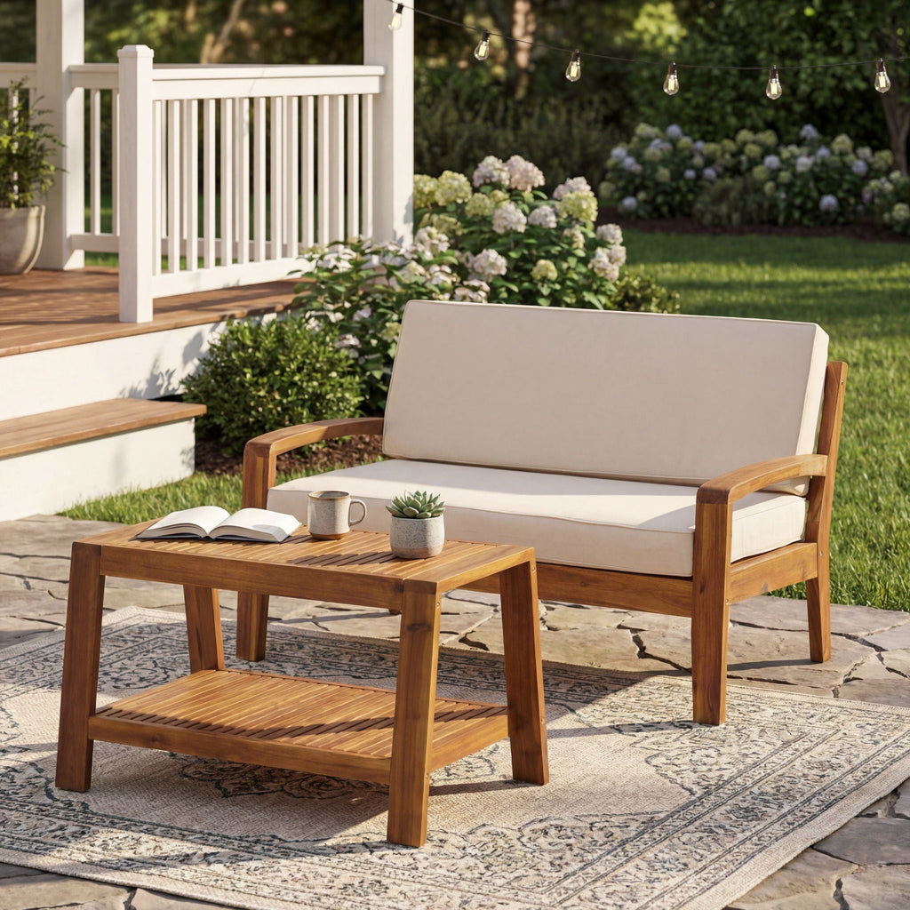 2 Piece Outdoor Conversation Set – Loveseat & Coffee Table with Water-Resistant Cushions
