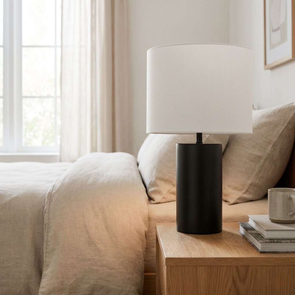 Aura - Table Lamp With On / Off Switch Block Base - Black / White