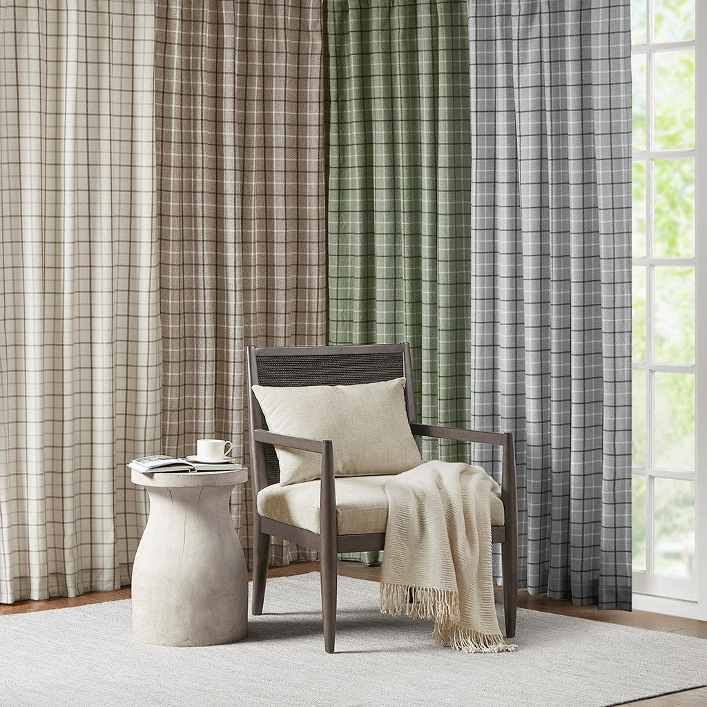 Plaid Faux Leather Tab Top Curtain Panel with Fleece Lining