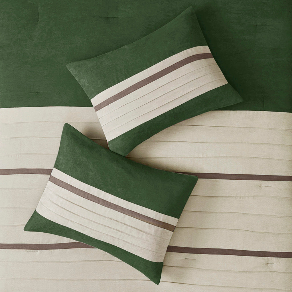 7 Pc Faux Suede Comforter Set Green King