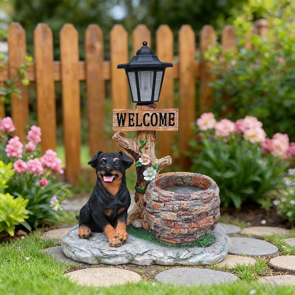 Puppy Dog Solar Planter Outdoor Statue