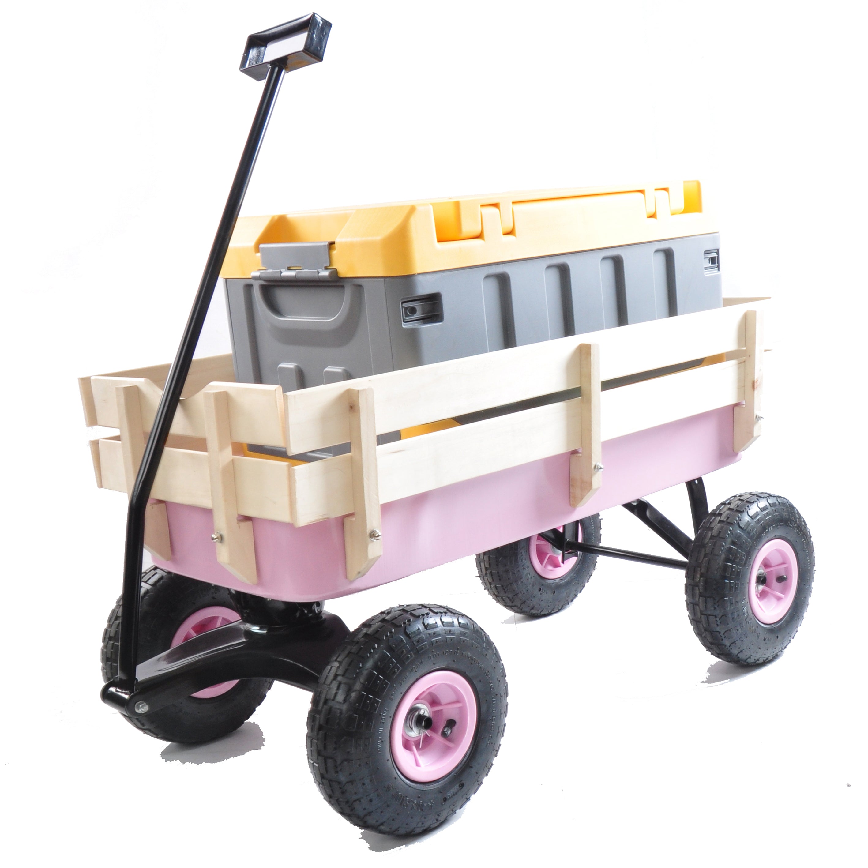 Outdoor All Terrain Garden Wagon with Wooden Railings and Pneumatic Tires