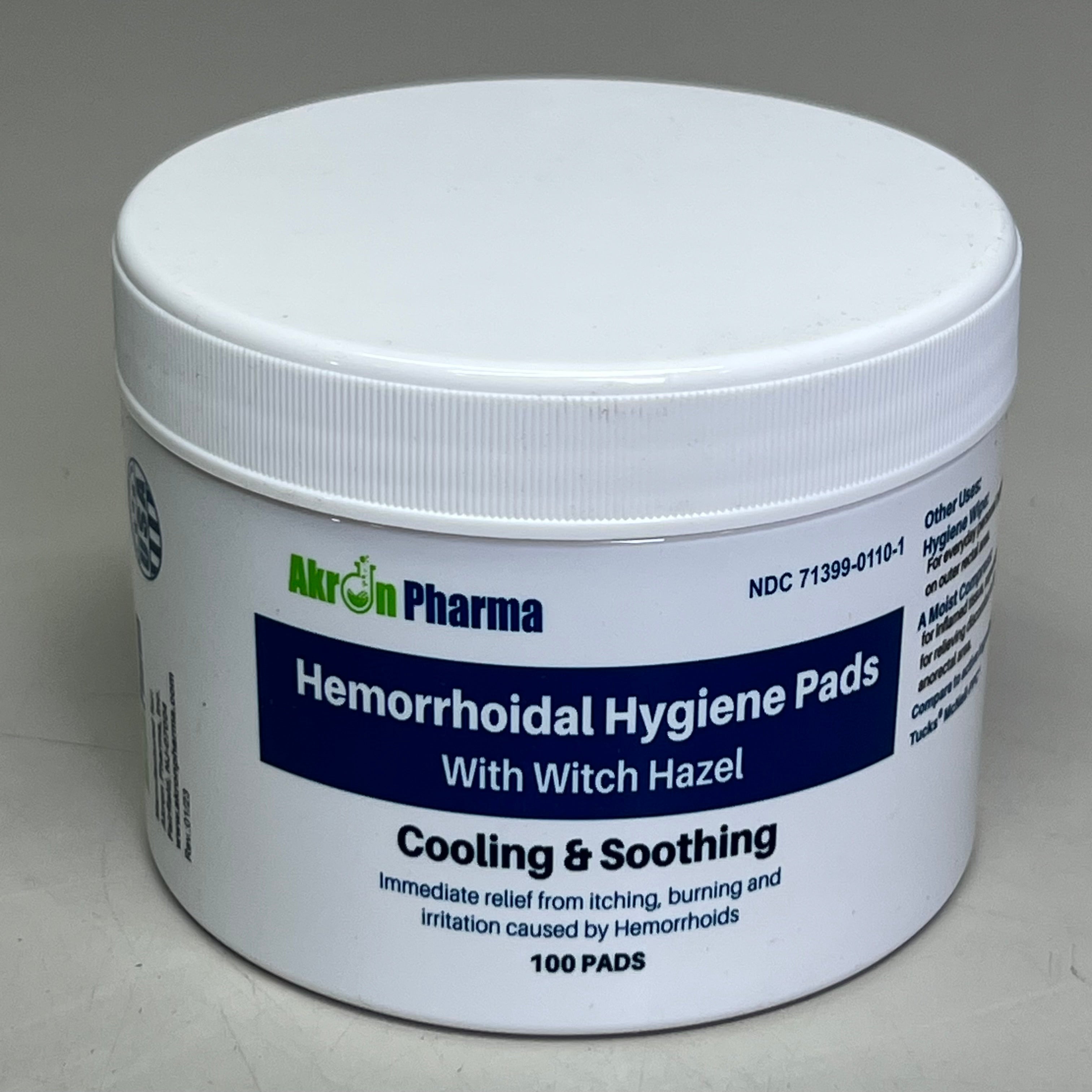 AKRON PHARMA (4 PACK of 100 PADS) Hemorrhoidal Hygiene Pads BB 02/26