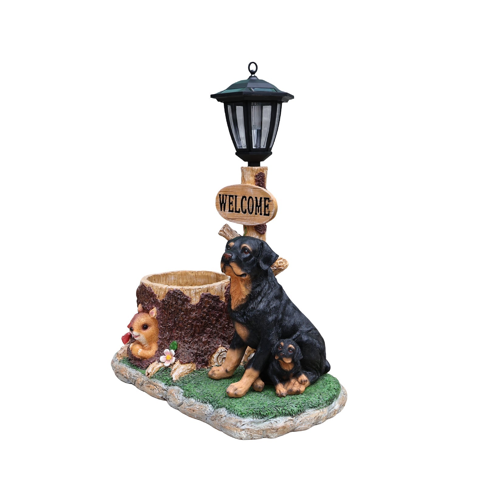 Rottweiler Dog Family Planter Statue